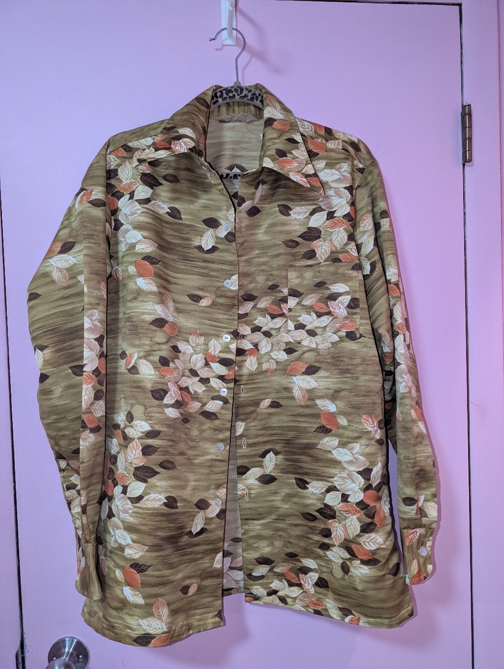 Vintage 1970s Leaf Print Button Up Shirt